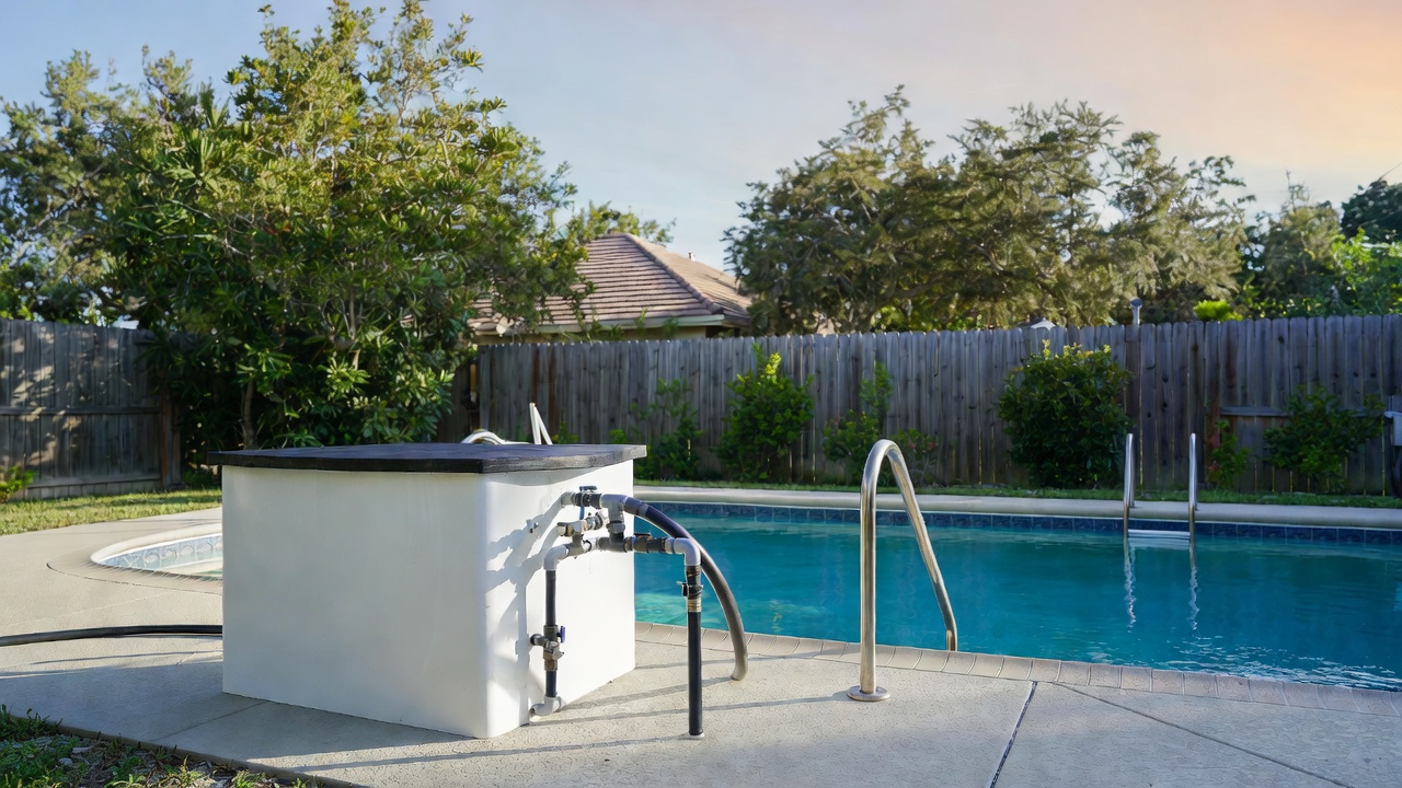 Robotic pool cleaner maintaining crystal clear water in a Jacksonville, Florida backyard pool